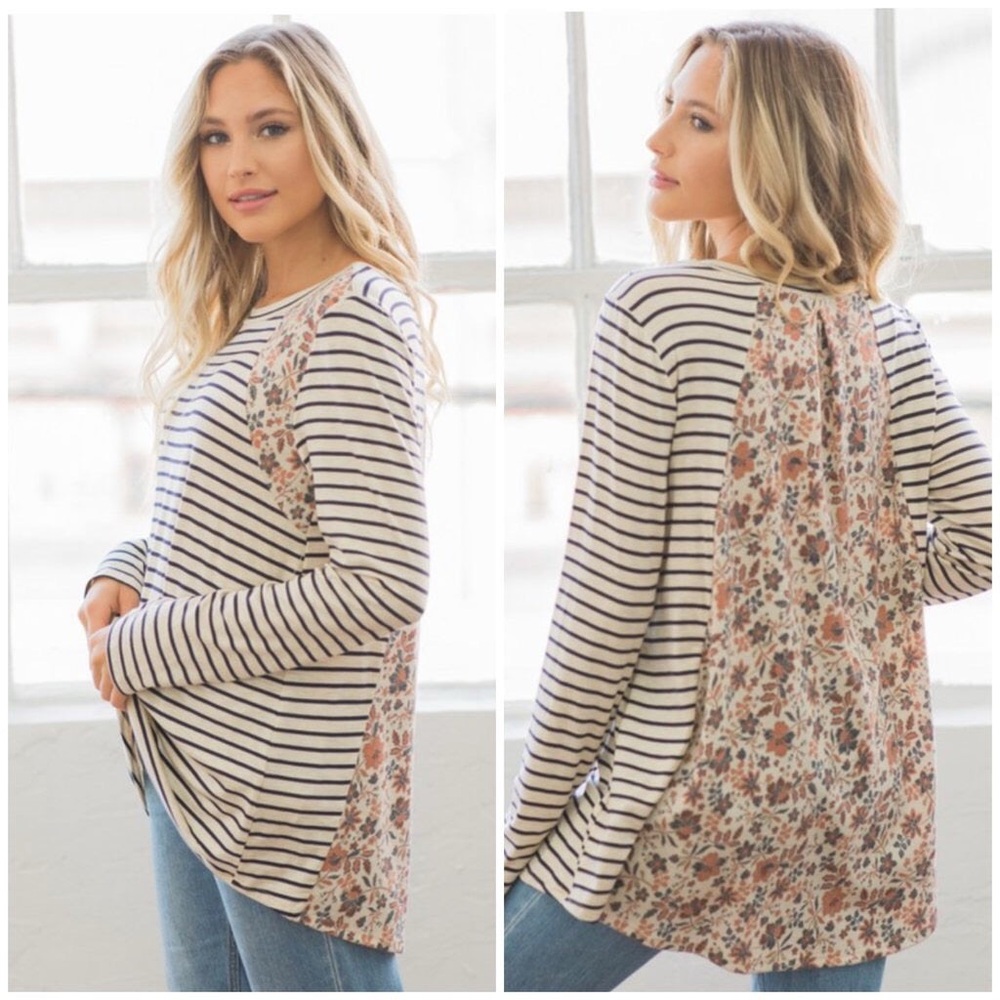 Floral and Striped Women's Blouse